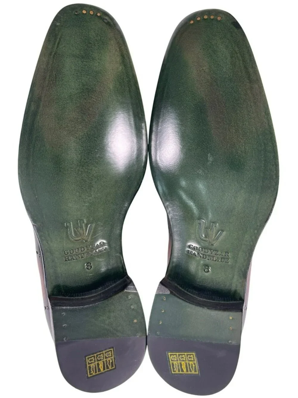UGo Vasare Williams Green/Caramel Calfskin Oxford Shoes W/Dust Bags Men's Size 8